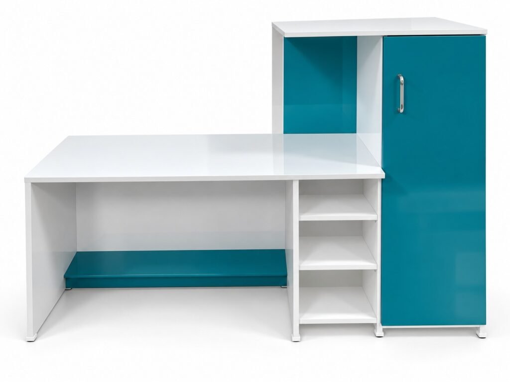 Modern White & Teal Office Desk